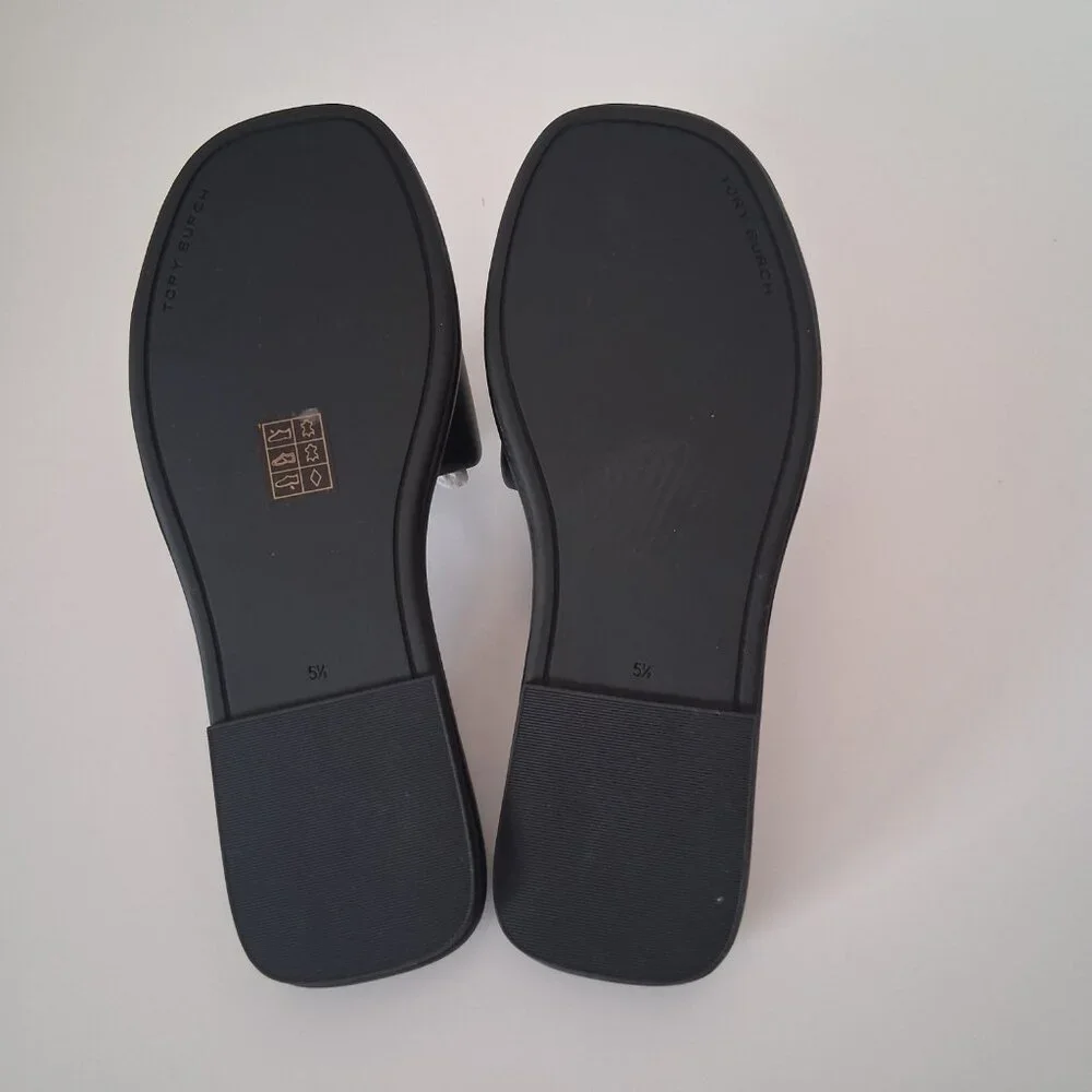 Tory Burch Double T Sport Slide Sandals Perfect Black/Gold Size 5.5